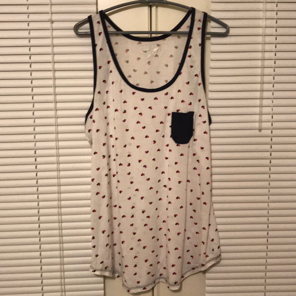 White Tank Top w/ blue & pink hearts - Plus Size